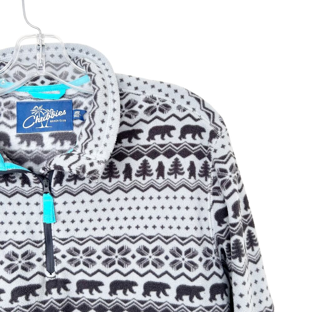 Chubbies Gray Fleece Bear Print Quarter Zip Sweater Sz L - Picture 2 of 6